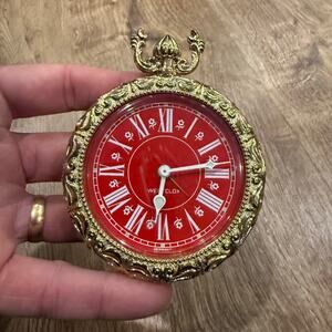 Vintage Westclox Manual Wind Desk Clock Made in Germany Cherish 70s Red Gold